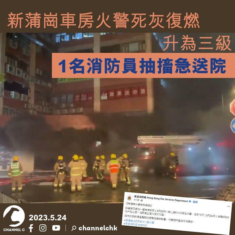 新蒲崗車房火警死灰復燃升為三級 1名消防員抽搐送院