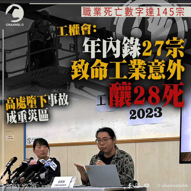 工權會：年內錄27宗致命工業意外釀28死 高處墮下事故成重災區