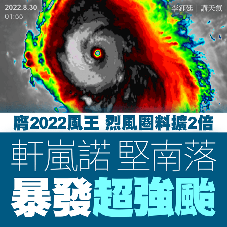 風暴軒嵐諾堅南落！暴發超強颱風 膺2022風王 烈風圈料擴2倍 威脅日本沖繩｜天氣師李鈺廷