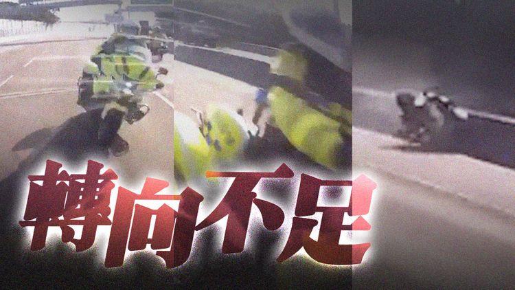 警察電單車元朗公路疑欲爬頭 變撼私家車尾連滾幾圈 交通警受傷送院