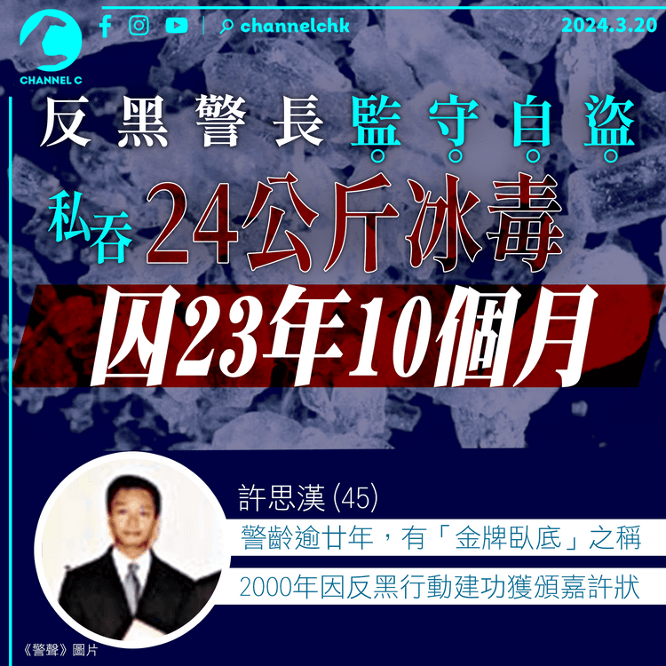 反黑警長監守自盜　私吞24公斤冰毒　判囚23年10個月