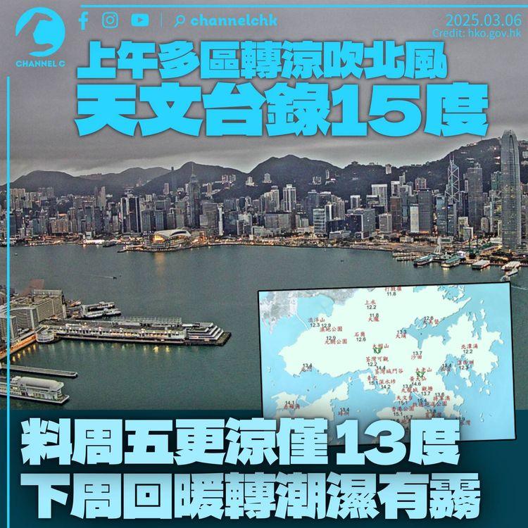 上午多區錄低溫天文台15°C　料明日更涼下周回暖轉潮濕　天文台：氣團頻密交替乍暖還寒