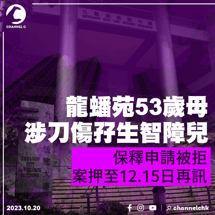 龍蟠苑53歲母涉刀傷孖生智障兒　保釋申請被拒　案押至12.15日再訊