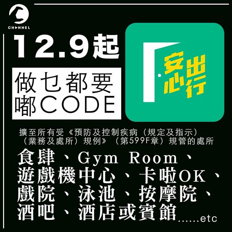 「強制安心」12.9起擴至所有表列處所 食飯、睇戲、Staycation都要先「嘟Code」