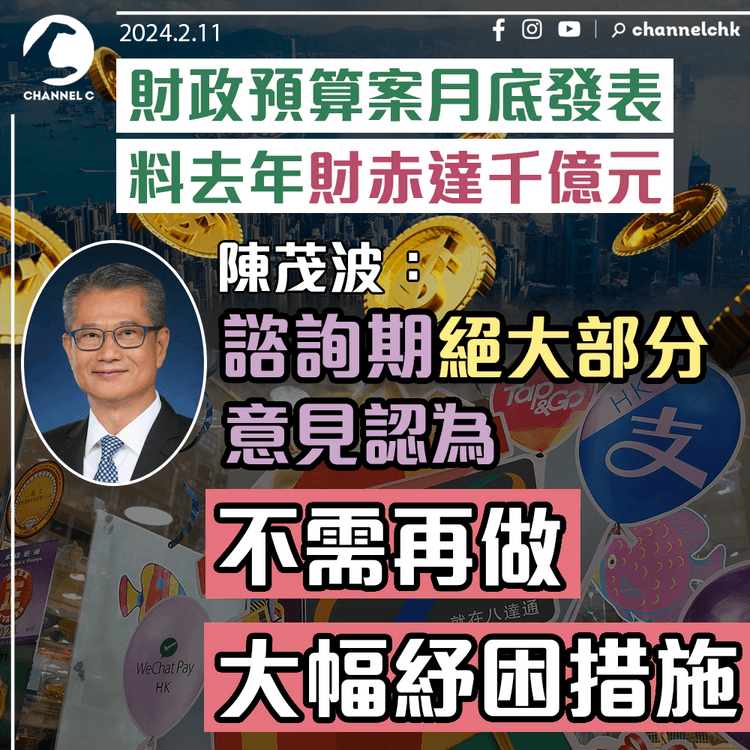 財政預算案月底發表　料去年財赤達千億元　陳茂波：諮詢期絕大部分意見認為　不需再做大幅紓困措施