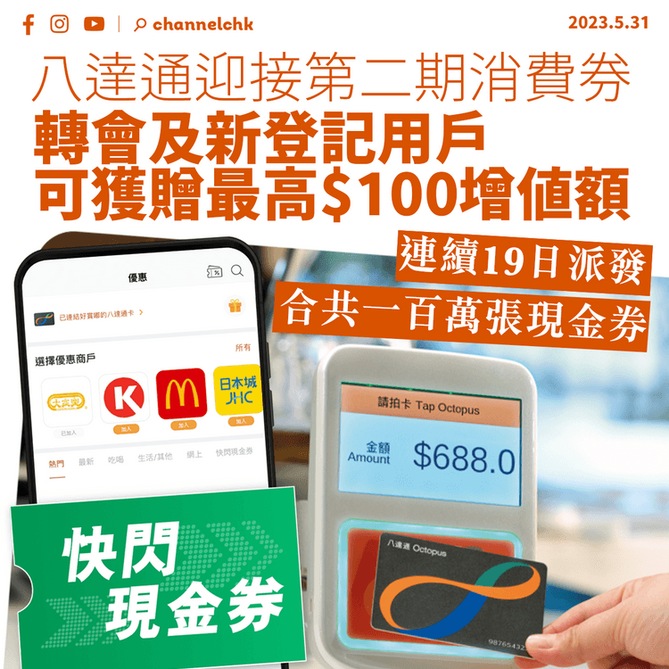 八達通迎接第二期消費券 轉會及新登記用戶可獲贈最高$100增值額