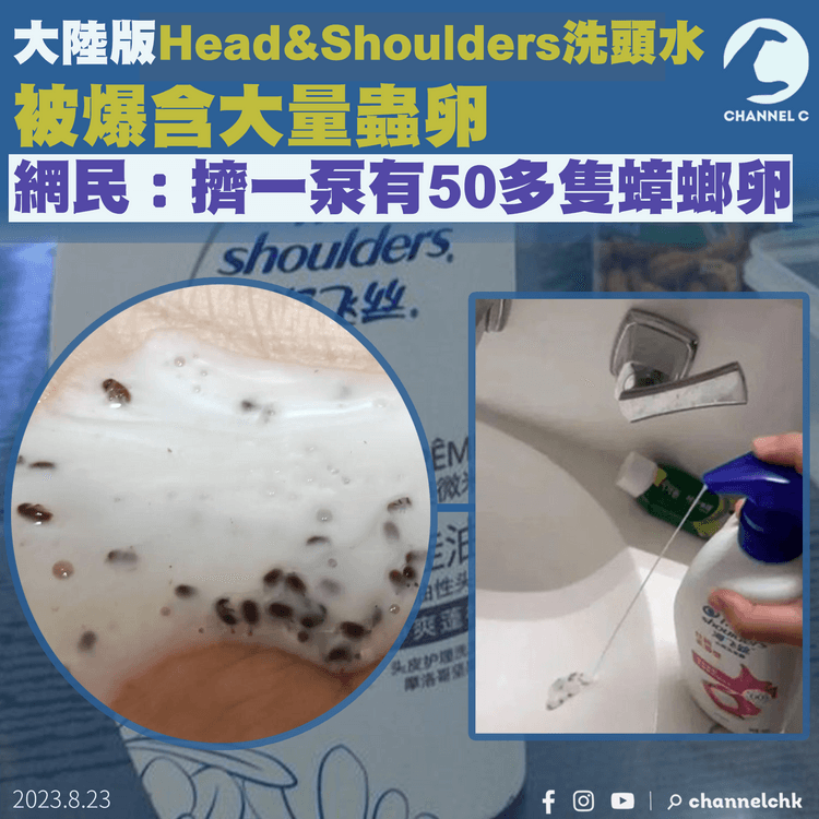 大陸版Head&Shoulders洗頭水　被爆含大量蟲卵　網民：擠一泵有50多隻蟑螂卵