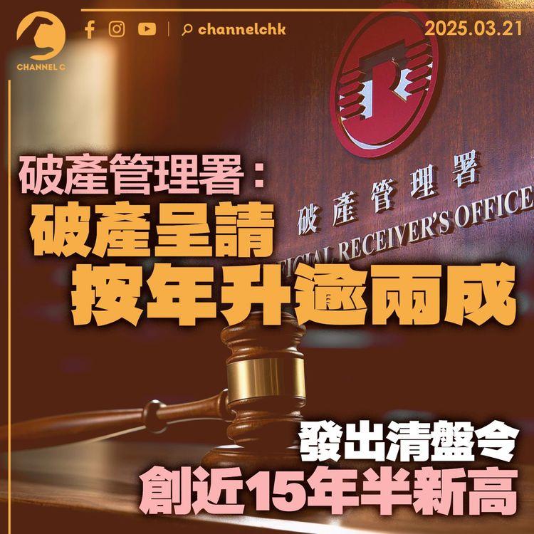破產管理署：破產呈請按年升逾兩成　發出清盤令創近15年半新高