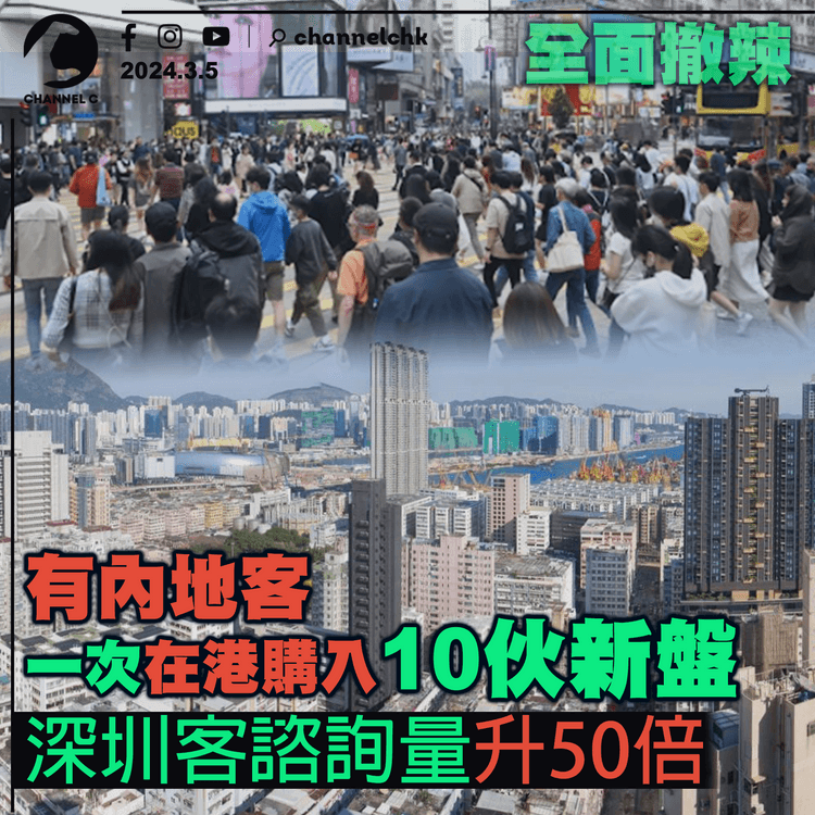 全面撤辣｜有內地客一次在港購入10伙新盤　深圳客諮詢量升50倍