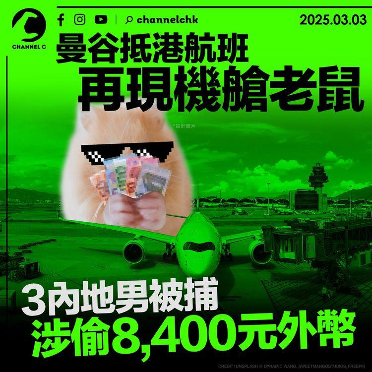 曼谷抵港航班再現機艙老鼠　3內地男被捕涉偷8,400元外幣